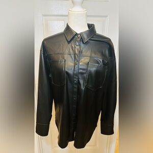 Fahsyee Jacket Black Faux long Sleeve Leather Tunic Style Size Small NWT